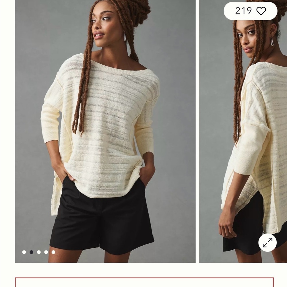 NWT Anthropologie Cream Crew Neck Sweater Size XL